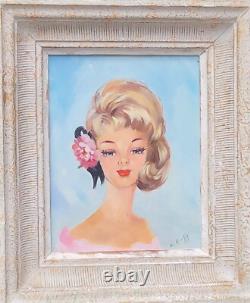 Tableau signé. Portrait Femme Élégante Peinture huile sur panneau d'isorel