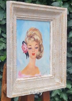 Tableau signé. Portrait Femme Élégante Peinture huile sur panneau d'isorel