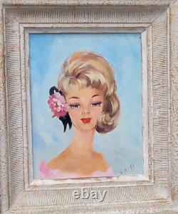 Tableau signé. Portrait Femme Élégante Peinture huile sur panneau d'isorel