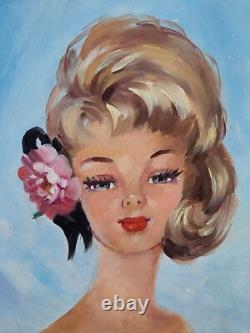 Tableau signé. Portrait Femme Élégante Peinture huile sur panneau d'isorel