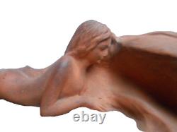 Terre cuite. Vide poche. Art Nouveau. Sculpture. Femme nue. Signée. Cachet