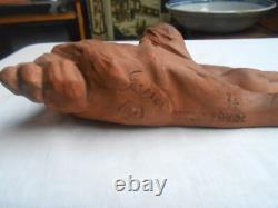 Terre cuite. Vide poche. Art Nouveau. Sculpture. Femme nue. Signée. Cachet