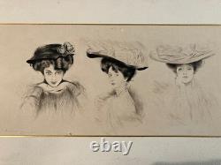 Très Belle Eau forte Encre Paul Cesar Helleu FEMME Portrait Art Nouveau 1910