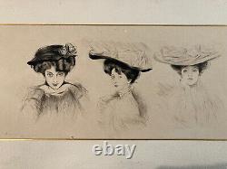 Très Belle Eau forte Encre Paul Cesar Helleu FEMME Portrait Art Nouveau 1910