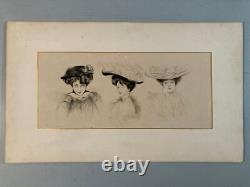 Très Belle Eau forte Encre Paul Cesar Helleu FEMME Portrait Art Nouveau 1910