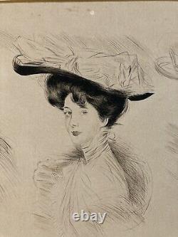 Très Belle Eau forte Encre Paul Cesar Helleu FEMME Portrait Art Nouveau 1910
