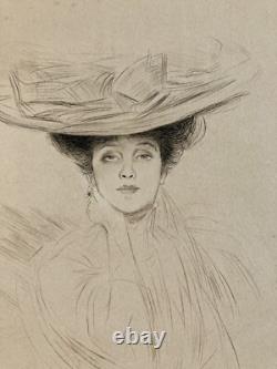 Très Belle Eau forte Encre Paul Cesar Helleu FEMME Portrait Art Nouveau 1910