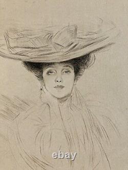 Très Belle Eau forte Encre Paul Cesar Helleu FEMME Portrait Art Nouveau 1910