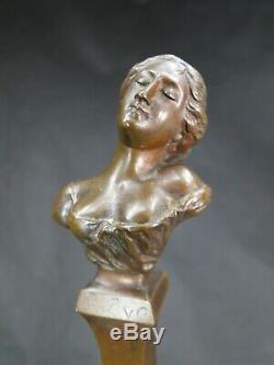 Tres Joli Buste De Femme Rêve Bronze Patine Art Nouveau 1900 Sur Base Marbre