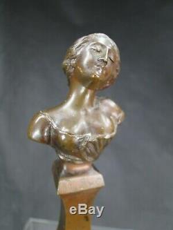 Tres Joli Buste De Femme Rêve Bronze Patine Art Nouveau 1900 Sur Base Marbre