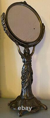 Très beau miroir Art Nouveau (XIX°) Orientaliste Femme portant un disque