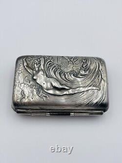 Unger Bros Ancien Art Nouveau Argent Sterling Chair Femme Vagues Cigarette Étui