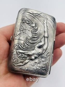 Unger Bros Ancien Art Nouveau Argent Sterling Chair Femme Vagues Cigarette Étui