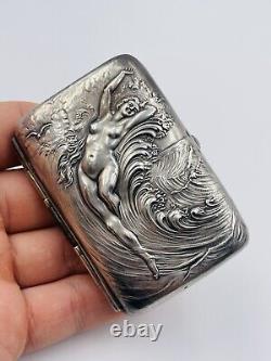 Unger Bros Ancien Art Nouveau Argent Sterling Chair Femme Vagues Cigarette Étui