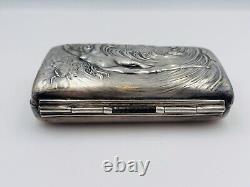 Unger Bros Ancien Art Nouveau Argent Sterling Chair Femme Vagues Cigarette Étui