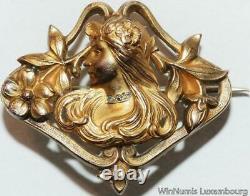 V6800 Rare Médaille Broche Art Nouveau Divinité Femme + diamant 1900's SUP