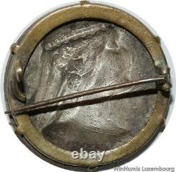 V6828 Rare Médaille Broche Art Nouveau Divinité Femme Diamant 1900's Argent SUP