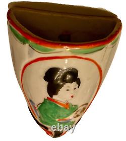 Vase Bouquetière Murale art nouveau céramique japonisante Femme Geisha Japon