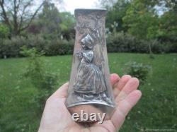 Vase Décoratif Ancien Fille métal Argentè Art Nouveau France