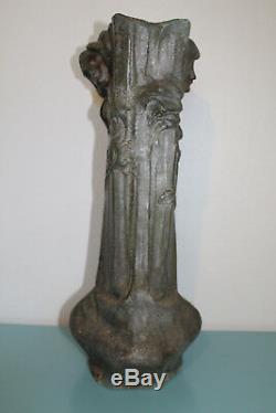 Vase en Régule Signé Flora Décor Femme Art Nouveau 1900 45 cm