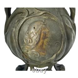 Vase pot sculpture art nouveau visages de femmes et fleurs