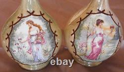 Vases pansu style art nouveau porcelaine irisée polychrome Femme Iris & fleurs