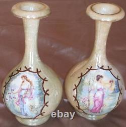 Vases pansu style art nouveau porcelaine irisée polychrome Femme Iris & fleurs