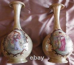 Vases pansu style art nouveau porcelaine irisée polychrome Femme Iris & fleurs