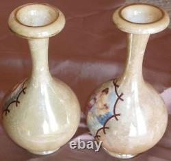 Vases pansu style art nouveau porcelaine irisée polychrome Femme Iris & fleurs