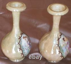 Vases pansu style art nouveau porcelaine irisée polychrome Femme Iris & fleurs