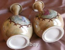 Vases pansu style art nouveau porcelaine irisée polychrome Femme Iris & fleurs