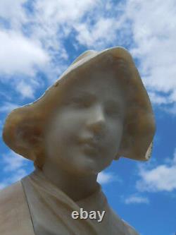 Vicari sculpture marbre buste femme coiffe régionale epoque art nouveau