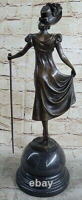 Victorien Femme Signée Sculpture Élégant Style Art Nouveau Bronze Statue Déco