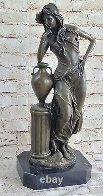 Victorien Femme Signée Sculpture Élégant Style Art Nouveau Figurine Bronze Solde