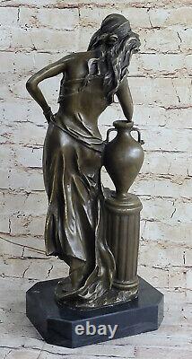 Victorien Femme Signée Sculpture Élégant Style Art Nouveau Figurine Bronze Solde
