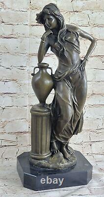 Victorien Femme Signée Sculpture Élégant Style Art Nouveau Statue Bronze Affaire