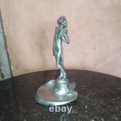 Vide Poche Signé Edles en Étain Art Nouveau Jugendstil Femme à la Lettre Zinn