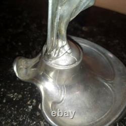 Vide Poche Signé Edles en Étain Art Nouveau Jugendstil Femme à la Lettre Zinn