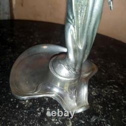 Vide Poche Signé Edles en Étain Art Nouveau Jugendstil Femme à la Lettre Zinn