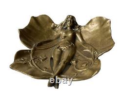 Vide-Poche en Bronze Femme Nue Fée Fleurs Art Nouveau Jugendstil Époque XX ème
