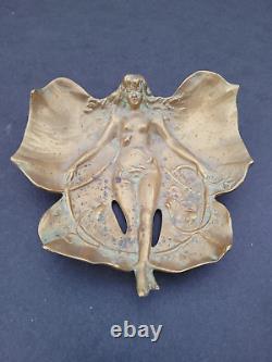 Vide poche bronze Art Nouveau femme nue naïade nymphe 1900