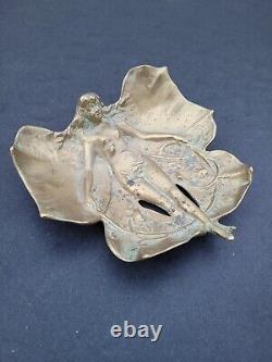 Vide poche bronze Art Nouveau femme nue naïade nymphe 1900