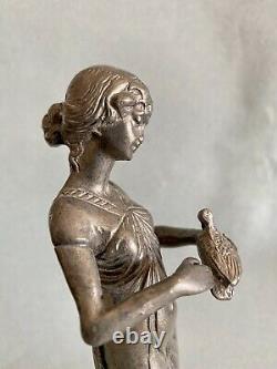 Vide poche étain argenté Art Nouveau Femme Lady jugendstil pewter sculpture WMF
