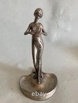 Vide poche étain argenté Art Nouveau Femme Lady jugendstil pewter sculpture WMF