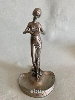 Vide poche étain argenté Art Nouveau Femme Lady jugendstil pewter sculpture WMF