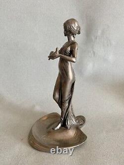 Vide poche étain argenté Art Nouveau Femme Lady jugendstil pewter sculpture WMF