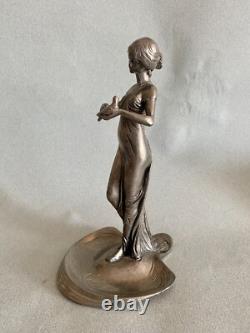 Vide poche étain argenté Art Nouveau Femme Lady jugendstil pewter sculpture WMF
