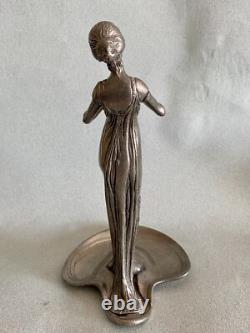Vide poche étain argenté Art Nouveau Femme Lady jugendstil pewter sculpture WMF