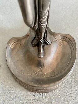 Vide poche étain argenté Art Nouveau Femme Lady jugendstil pewter sculpture WMF