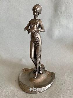 Vide poche étain argenté Art Nouveau Femme Lady jugendstil pewter sculpture WMF